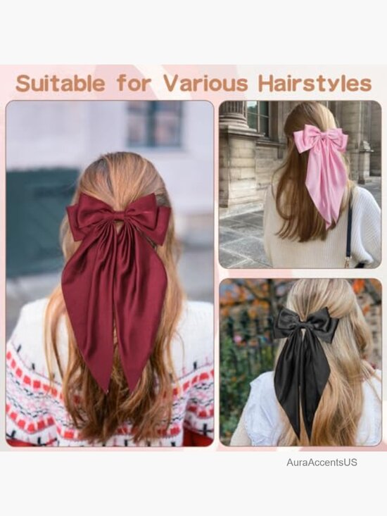 6 Pcs Satin Bow Hair Clips, Large Duckbill Barrettes